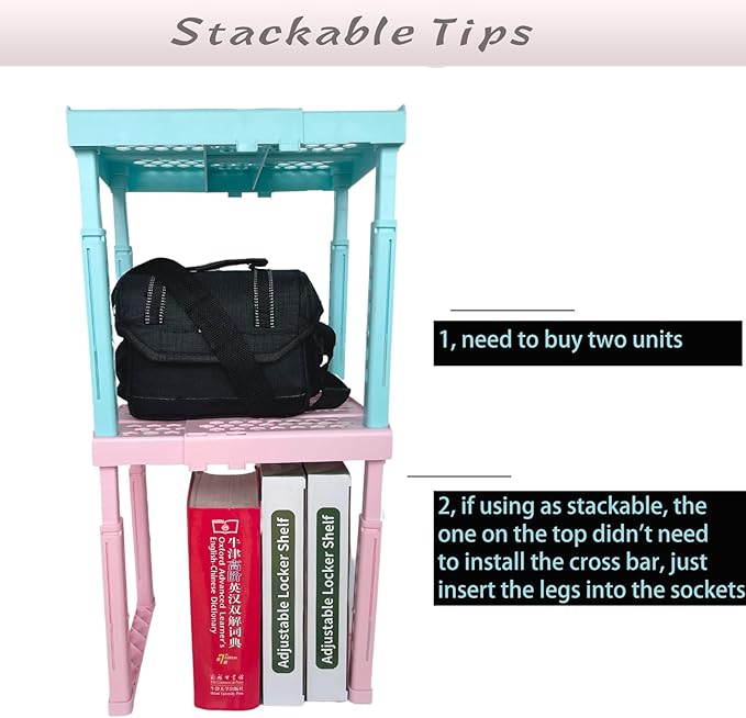 Adjustable Locker Shelf for School, Height and Width Adjustable Locker Organizer for Work, Stackable Locker Tools for Gym Lockers, Back to School Essentials, Mint Blue