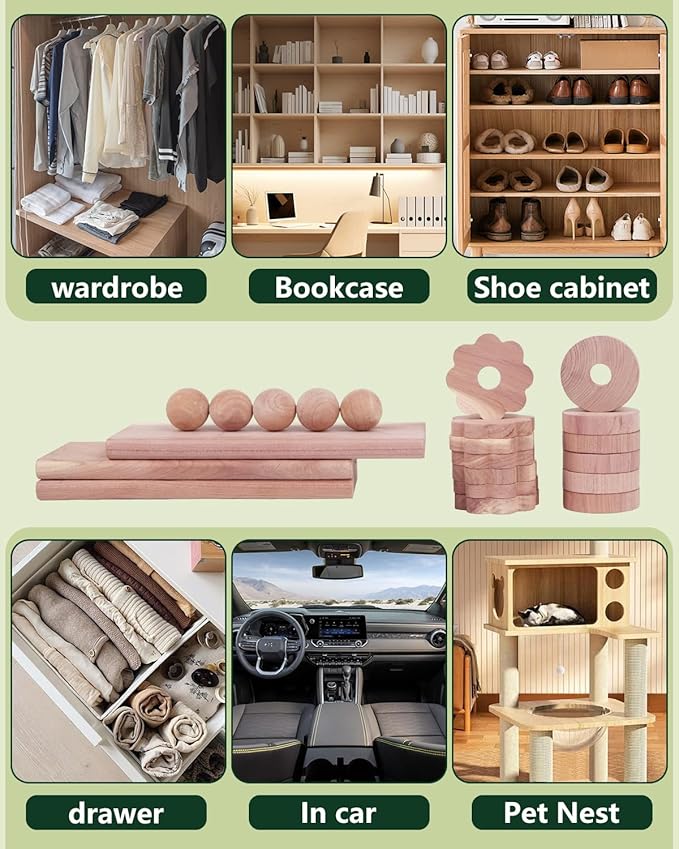 Cedar Balls for Clothes Storage, Aromatic Scent Cedar Wood Balls for Kitchen, Closets Storage and Drawers Freshener, 60 Pack