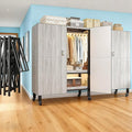 Heavy Duty Portable Closet with Cover Magnetic Doors, Metal Rolling Clothes Rack Heavy Duty 1500LBS, Foldable Clothing Rack, Garment Racks for Bedroom/ LivingRoom/ Rental (KT Woodgrain Gray, 66.14in)