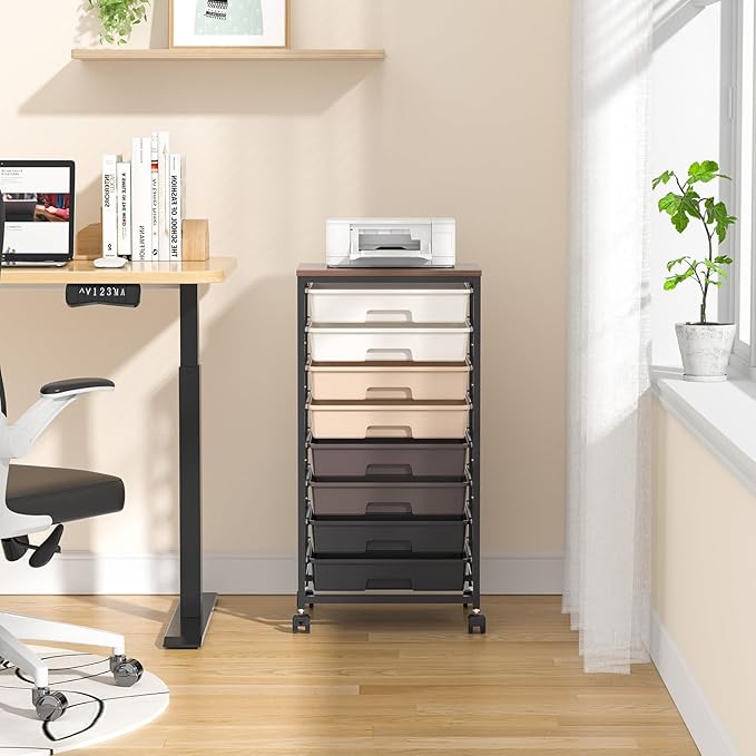 Rolling Storage Cart with Drawers, Rolling Drawer Cart and Wooden Tabletop,Storage Drawer Cart for Living Room,Classroom,Bedroom,Bathroom,Dorm,Office,Brown Gradient