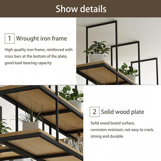 2-Tier Hanging Plant Shelves & Flower Pot Stand, Ceiling-Mounted Storage Rack, Floating Kitchen Organizer, Decorative Display Shelves & Wine Holder (110x30x80cm)