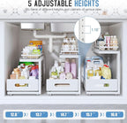 Under Sink Organizer Upgrade To Professional Rails,2-Tier Dual Pull Out Cabinet Storage,Height Adjustable Slide Out Drawers For Bathroom Kitchen,2 Pack-18.5"Dx12.8"-16.9"H,White