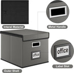 Huolewa Portable Leather File Organizer Boxes with Lids, Office Document Boxes Organizer, Filing Boxes, Decorative Small File Boxes for Hanging Files with Plastic Slide for Office/Decor/Home