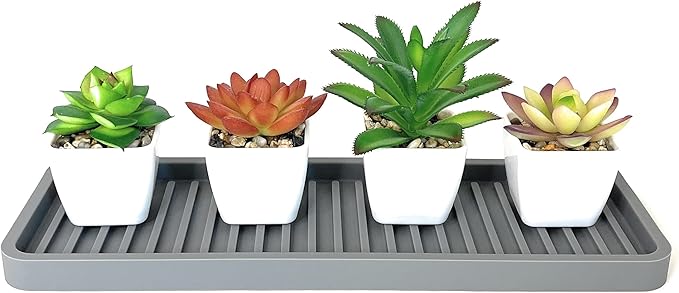 Happitasa Silicone Kitchen Sink Organizer Tray, Sponge Holder and Countertop Protector | Bathroom and Kitchen Soap Dish and Dispenser Tray (Grey, 12"x4", 9.2 Ounces)