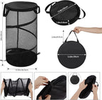 BATTOO Collapsible Laundry Basket with Lid Foldable Mesh Pop Up Hamper with Handles for Laundry Room, Bathroom, Kids Room, College Dorm, Travel, Storage Organizer Black