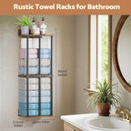 Towel Racks for Bathroom Wall Mounted, Upgraded Bathroom Towel Holder Bath Storage Rack for Rolled Towel, Small Towels, Folded Towels, Rustic Organizer Rack with Shelf