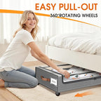 Under Bed Storage with Wheels 1Pack Underbed Storage with Clear Window&Label Under Bed Drawers Large Capacity Rolling Under Bed Storage for Clothes,Shoes, Blankets (Light Grey)