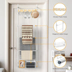 Over The Door Towel Rack,5-Tier Over Door Towel Racks for Bathroom,Towel Rack with Hooks and Basket Door Hanging,Blanket Ladder for Living Room White