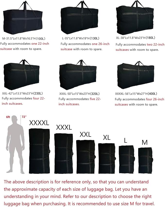 Extra Large Storage Duffle Bag for Travel, Black Oversized Giant Big Traveling Duffle Bag