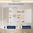 Keonjinn White Medicine Cabinet Mirror 24" x 32", Assembly Needed, Recessed Medicine Cabinet with Mirror for Bathroom, Beveled Framed, Surface Wall-Mounted or Recessed, Tempered Glass