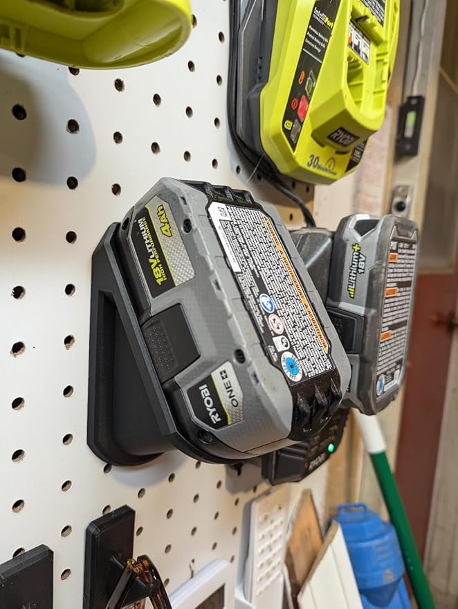 18v Battery Peg Board Storage - Compatible Mount for RYOBI®, DEWALT®, Milwaukee® - Display Shelf - Store Slots - Multicolored