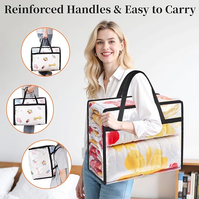 Clear Clothes Storage Bags, 6 Pack Closet Organizers and Under Bed Storage Containers, Foldable Moving Bags with Zippers for Comforter, Blanket, Bedding, Duvet, PVC Packing Bags 40L