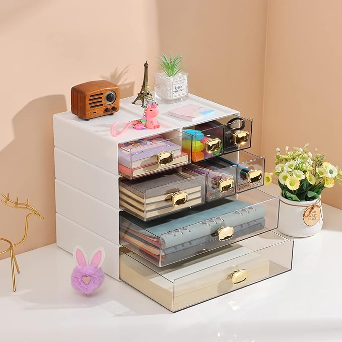 Spacious Desktop Storage Box, 1 Large Storage Drawer, Stackable Office Desk Drawer Organizer and Accessories, Printer Paper Organizer, White Plastic Drawers for Workspace & Home