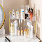 2-Tier Corner Bathroom Counter Organizer – Classic Storage Shelf for Makeup, Perfume & Toiletries, Space-Saving Countertop Tray Fits Bathroom, Dresser, Kitchen (Classic White)