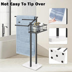 HarJue Towel Rack for Bathroom, 36” H Towel Holder Stand, Bath Towels Sheet Holder with Marble Base, Standing Rack for Home Pool Outdoor Floor, Store Family Member Towels (Black, 36” H-Basket)