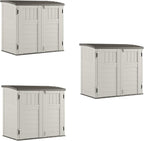 Suncast 3 Pack 34 Cu Ft Capacity Horizontal Outdoor Storage Shed for Garbage Cans, Garden Accessories, Backyard, and Patio Use, Vanilla