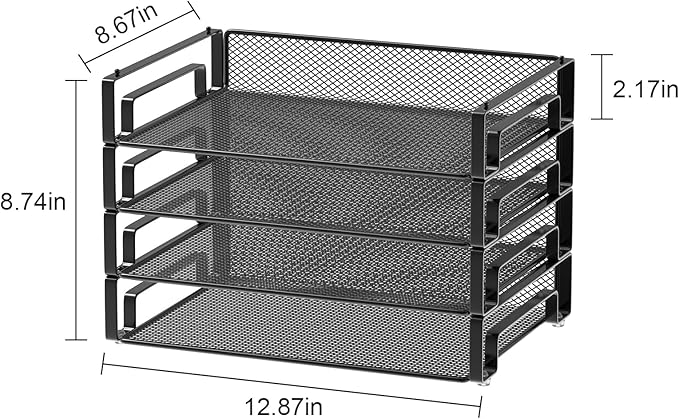 Samstar 4 Pack Stackable Letter Paper Tray, Desk File Organizer Paper Sorter for Letter/A4 Size Folders Documents, Mesh Made
