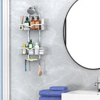 Kadolina Shower Caddy Hanging, Bathroom Shower Rack, Bathroom Organizer with Soap Dish, Over The Showerhead Caddy with Hooks for Razor/Sponge, Bright Silver (Assembly Required)