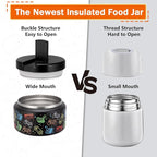 13.5oz Kids Soup Jar for Hot Food Vacuum Insulated Food Jar with Buckle Lid, Stainless Steel Wide Mouth Leak Proof Lunch Container for School Picnic Travel (Game Black)
