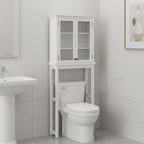 Alaterre Furniture Dorset Over-The-Toilet Storage Cabinet with Tempered Glass Doors – White Wood Bathroom Space Saver Organizer with Adjustable Shelves, Hutch & Wall Mount Hardware
