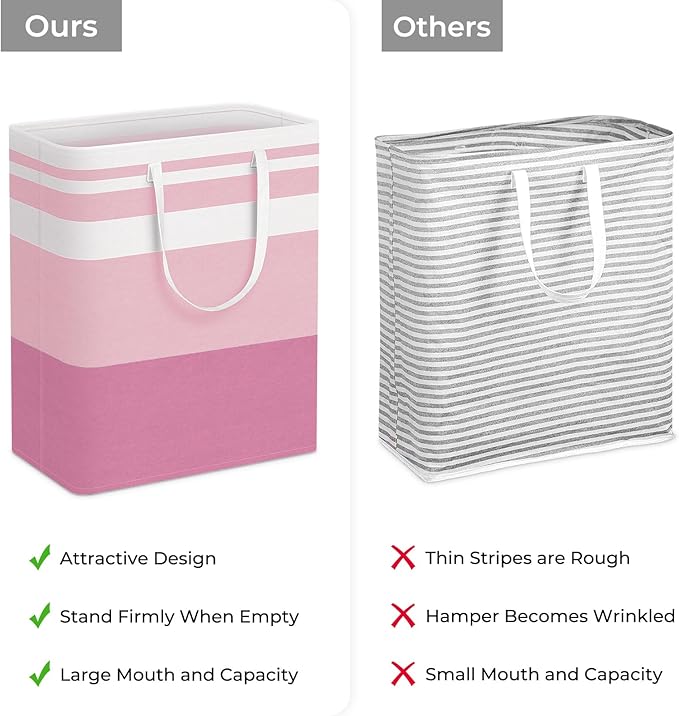 HomeHacks 2 Pack Large Laundry Baskets, Waterproof, Freestanding Laundry Hampers, Collapsible Clothes Hamper with Reinforced Handles in Laundry, College Dorm, Bathroom, Bedroom (Grey+Pink, 125Lx2)
