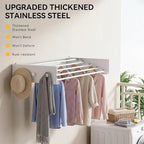Collapsible Laundry Drying Rack Wall Mounted - 34.65 Inch Metal Clothing Drying Rack with 6+6 Hooks, Retractable Foldable Dryer Racks for Laundry Drying Indoor, Heavy Duty Towel & Coat Hanger