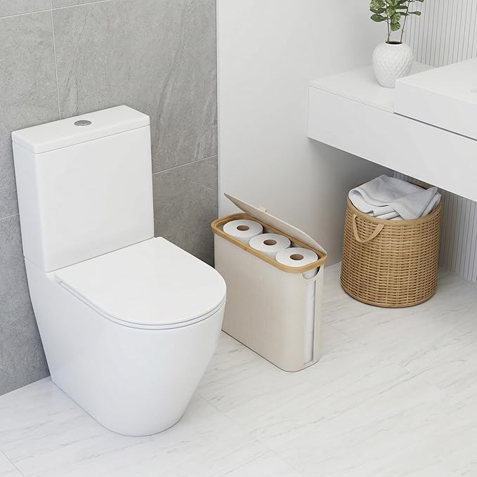 Vespara 2 Pcs Toilet Paper Storage Baskets, FoldableToilet Paper Storage with Lid for 9 Mega or 12 Regular Size Rolls,Waterproof Free Standing Toilet Paper Holder with Storage for Bathroom Grey