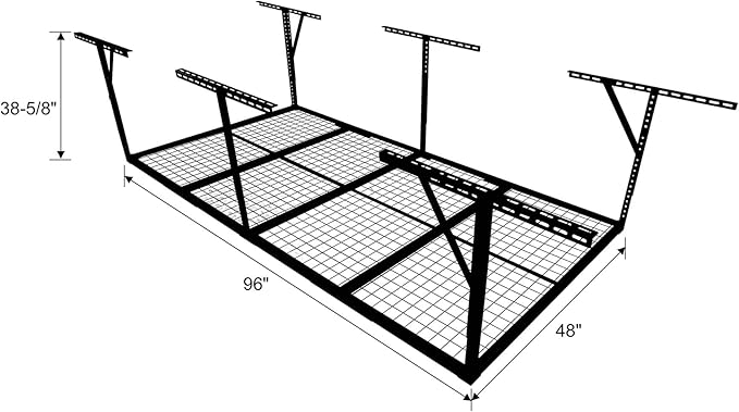 Overhead Garage Storage Rack, Heavy Duty Metal Ceiling Storage System, Adjustable 22"-40" Dropdown, 400/600 LBS Capacity, Maximize Vertical Storage for Garage/Workshop, (Black, 4x8FT)