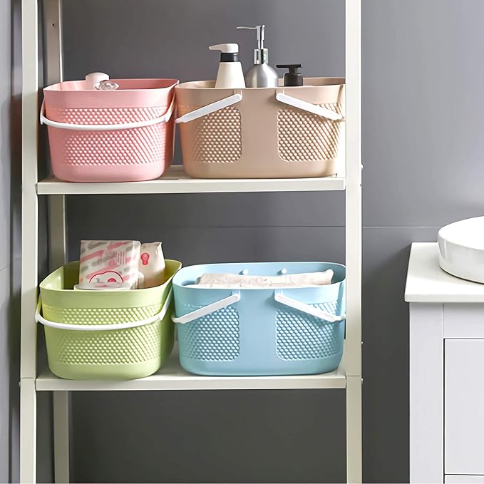 Shower Caddy Basket, Portable Large Capacity Thickened Plastic Organizer Storage Tote with Handles Drainage Toiletry Bag Bin for Bathroom, College Dorm Room Essentials, Kitchen, Camp, Gym, Pink