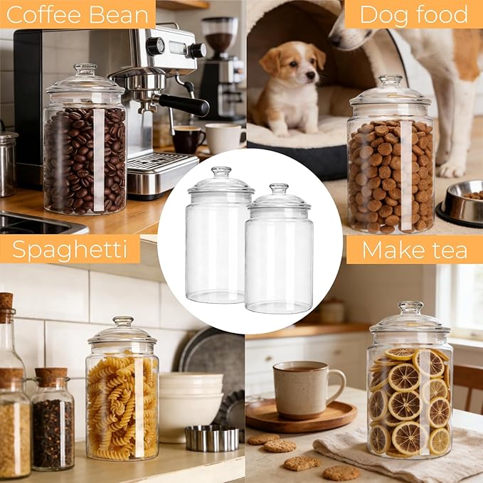 Goaste 2 Pack 130 oz Large Cookie Jar with Lid, Clear Acrylic Candy Jar Unbreakable, Airtight Food Storage Canister, Decorative Plastic Apothecary Jar with Silicone Sealing Ring for Dog Treats, Snacks