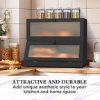 Bread Box for Kitchen Countertop: Bamboo Bread Storage Container for Homemade Bread, 2 Layer Breadbox, Large Bread Keeper Holder, Black