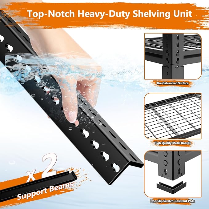 Storage Shelves Heavy Duty 2 PCS, 60"L x 24"W x 60"H Garage Wire Shelving Unit Loads 2640LBS, 4-tier Adjustable Metal Industrial Utility Shelf Rack for Kitchen, Laundry, Pantry, Warehouse, Basement