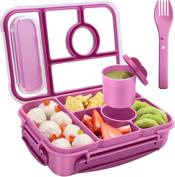 Bento Box Adult Lunch Box Kids,Lunch Containers for Adults/Kids/Toddler,5 Compartments Bento Lunch Box with Sauce Vontainers,Microwave & Dishwasher & Freezer Safe,BPA-Free (Purple)