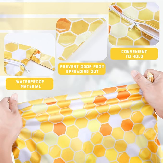 Shappy 2 Pcs Large Travel Laundry Bag Washable Waterproof Wet Dry Large Dirty Clothes Bag Bathing Workout(Bee Style)