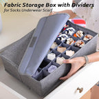 AARAINBOW 2 Packs Underwear Socks Ties Storage Organizer with Lids Foldable Closet Drawer Organizer 60 Cells, Fabric Wardrobe Divider Storage Boxes for Scarves and Lingerie (30 Cell, 2 Coffee)