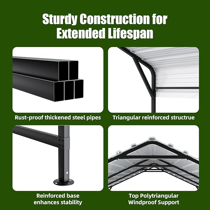 Metal Carport 20x20 ft Heavy Duty Car Port Outdoor Canopy Steel Roof with Reinforced Frame All-Weather Multi-Use Garage Shelter for SUVs, Boat, Tractors and Fulll-Sized Pickup Trucks