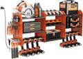 Power Tool Organizer with Charging Station Wall Mount, 3 Layer Expanded Heavy Duty Garage Organization, 45.5 Inch Length Garage Tool Storage, 8 Drills, 2 Assemble Method, Orange