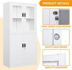 STANI Metal Storage Cabinet, Locking Steel Cabinet with Shelves, Tall Metal Utility 2 Doors, Lockable Steel Cabinets for Home Office (4 Doors, White)