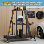 Standing Ski Storage Rack, Holds Snowboards & Skis, 3-Tier Organizer for Gear, Black - Ski Rack for Garage with Anti-Slipmat