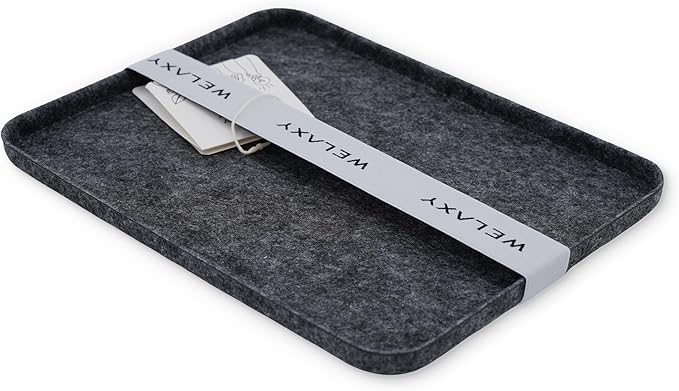 Welaxy felt tray Lid for Storage Bins Drawer Organizer bin cap of box for junk stuff stationery makeup jewelry closet bathroom minimalist lifestyle (Charcoal Lid, M)