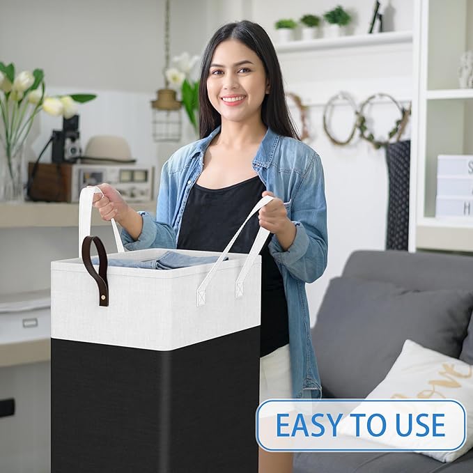 HomeHacks Laundry Basket with Wheels, Rolling Laundry Hamper, Collapsible & Waterproof Clothes Hamper, Narrow Corner Bins with Extended Handles for in the Family & Dorm 90L, Black