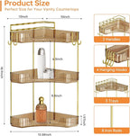 3-Tier Corner Bathroom Counter Organizer，Makeup & Skincare Shelf with Built-in Brush Holder，Space-Saving Bathroom Countertop Organizer for Skincare, Perfume, Cosmetics(Amber)