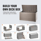 VEVOR Deck Box, 100 Gallon Outdoor Storage Box, 48.0" x 21.5" x 24.5", Waterproof PP Deckbox with Aluminum Alloy Padlock, for Patio Furniture, Garden Tools, Outdoor Cushions, Gray
