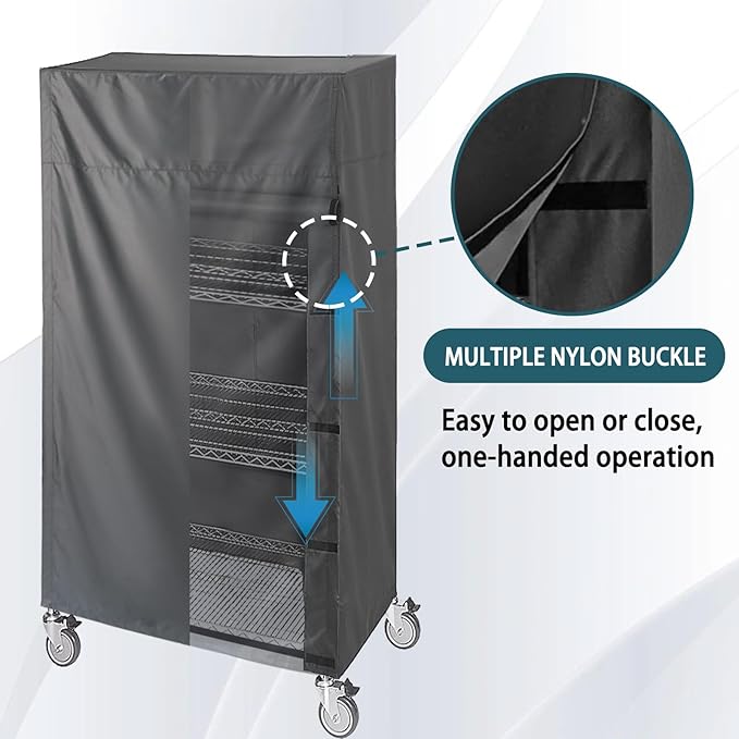 Shelf Cover for Wire Shelving Rack, 30" W x 14" D x 62" H, Heavy-Duty Dust Cover with Nylon Buckle Design for Easy Access (Black, No Shelves)