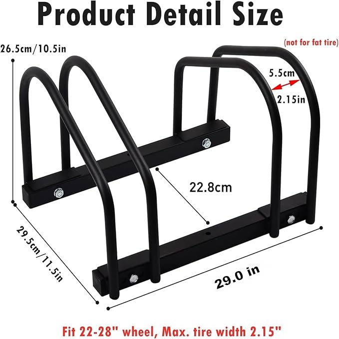 WALMANN 2 Bikes Floor Bike Stand, Bike Parking Rack Garage Bike Storage Stand Indoor/Outdoor 22-28" Wheel Stand, Max. Tire Width 2.1"
