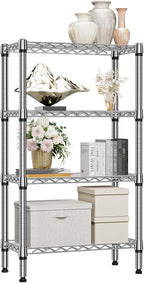 1000 lbs 4 Tier Shelf Metal Storage Shelves Wire Rack Closet Organizers for Garage Kitchen Bathroom Laundry Chrome 11.8" D x 25.6" W x 45.5" H