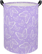 Kids Laundry Basket Baby Hamper Toy Storage Bin for Boys Room Decor Baby Nursery Hamper Gift Baskets for Bedroom Bathroom(Purple Butterfly)