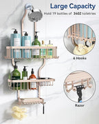 YASONIC Shower Caddy Hanging - Never Rust Shower Organizer - Aluminum over The shower head caddy with 10 Hooks for Razor/Sponge - Shower Rack with Soap Basket - Rose Gold