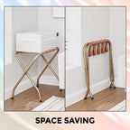 Kings Brand Furniture Anderson Folding Luggage Rack - Suitcase Stand With Storage Shelf - Folding Luggage Rack for Guest Room and Bedroom - Sturdy Portable and Stylish Metal Suitcase Stand - Gold