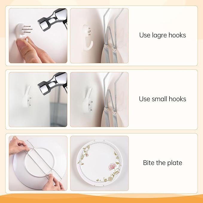 Bilillo Plate Hangers for The Wall, Suitable for 6-8 inch Decorative Plate, Stainless Steel Invisible Heavy Duty Wire Plate Holder with Wall Hooks, Plate Hangers for Displaying Plates, Silver